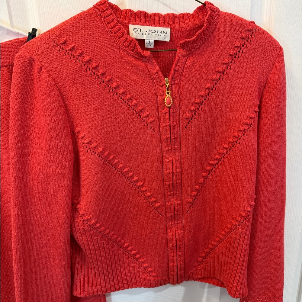 St. John Vibrant Red Cardigan Sweater